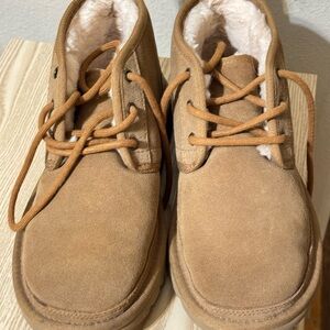 UGG Tan Suede Ankle Boots with Fur Lining